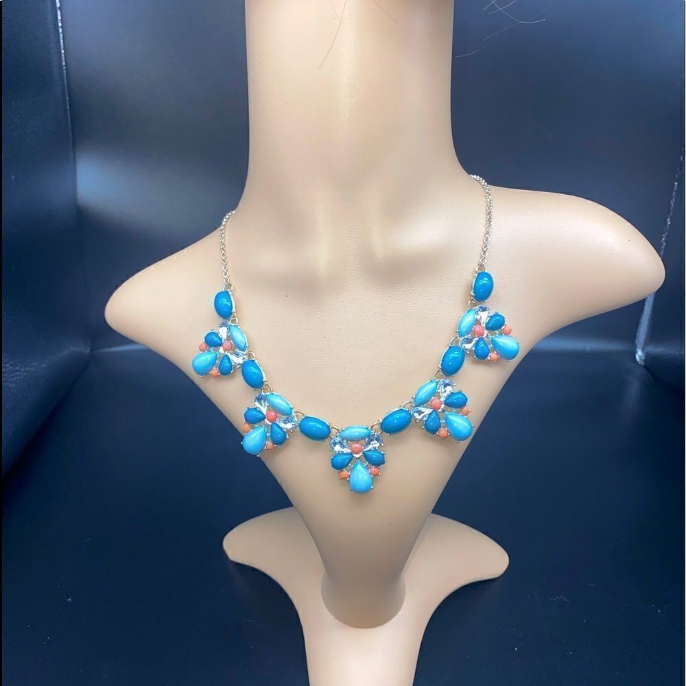 18” with 3” extender silver-tone chain w/peach, rhinestone, and turquoise stones